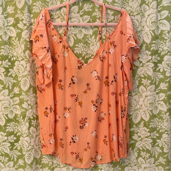 torrid Tops - Torrid Floral Cold Shoulder Blouse - Peachy Orange color
